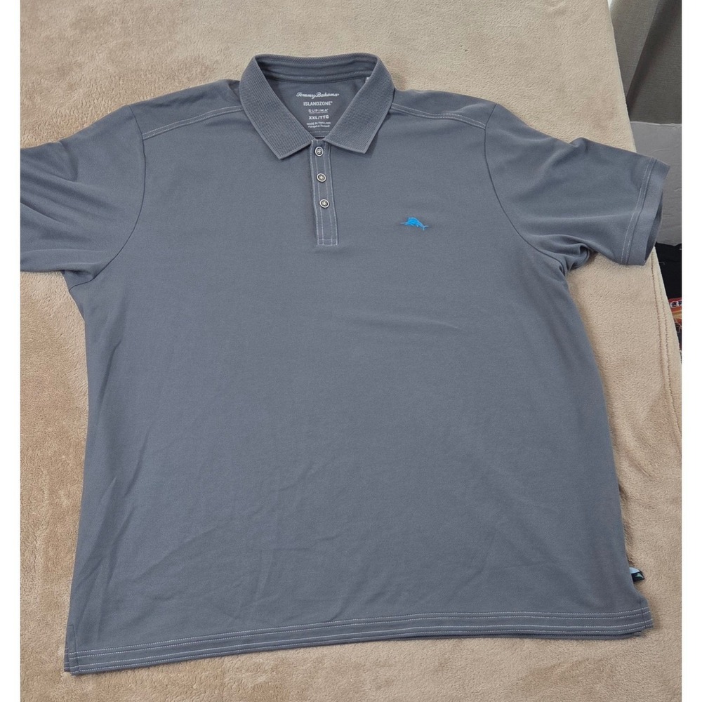 Tommy Bahama Supima Island Zone Polo Shirt Mens 2XL Gray Mesh Short sleeve EUC